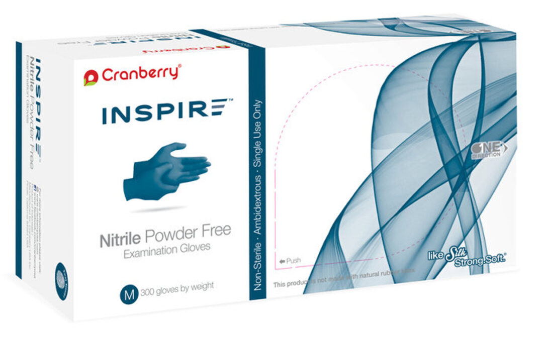 Cranberry Inspire 300 Nitrile PF Exam Gloves Saver Pack, Aegean Blue, 2mil, Medium 300/bx