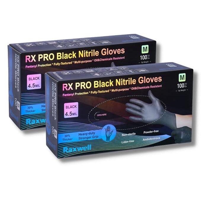 xam Grade 4.5 Mil Nitrile Gloves – 100 Count, Disposable Latex Free Black Gloves, Cleaning, Cooking, Medical Surgical Gloves