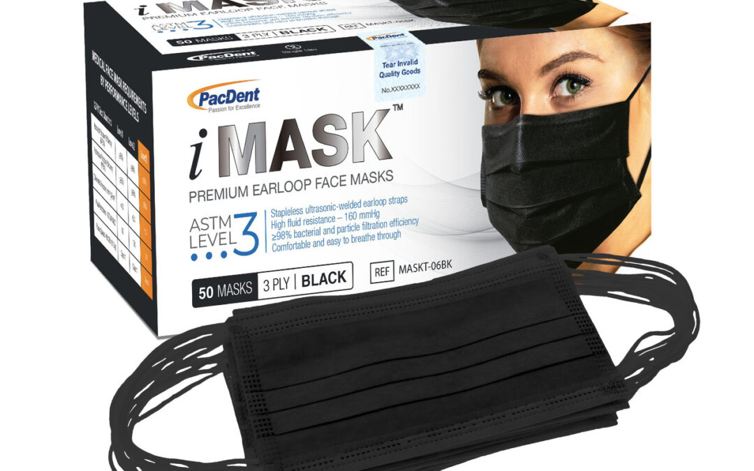 Pac-Dent iMask Premium Ear-loop Face Masks ASTM Level 3, Black